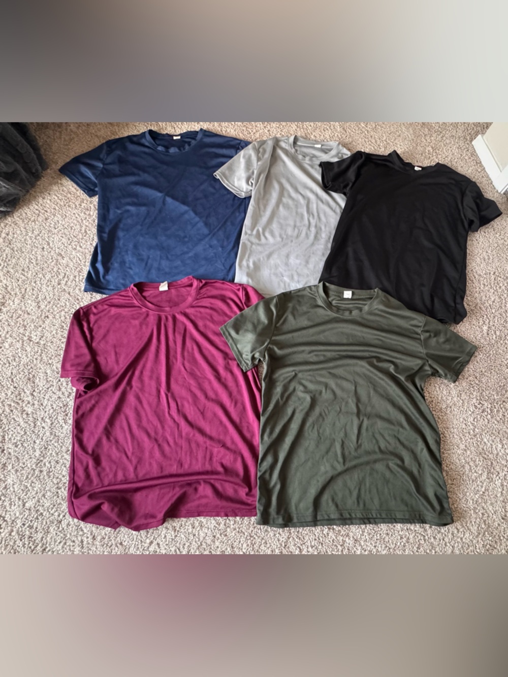 FiveLarge Crewneck Workout Tees Bundle - Burgundy, Navy, Gray, Olive, Black